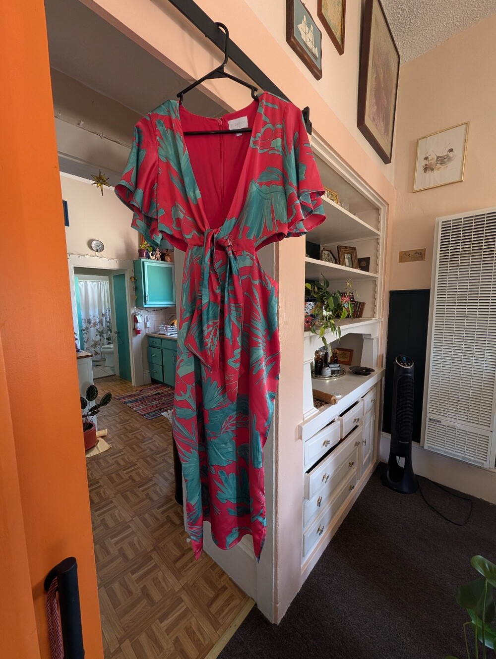 Palm Tropics Joelle Satin Front Tie Midi Dress